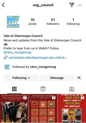 Cyfrif Instagram Cyngor Bro Morgannwg